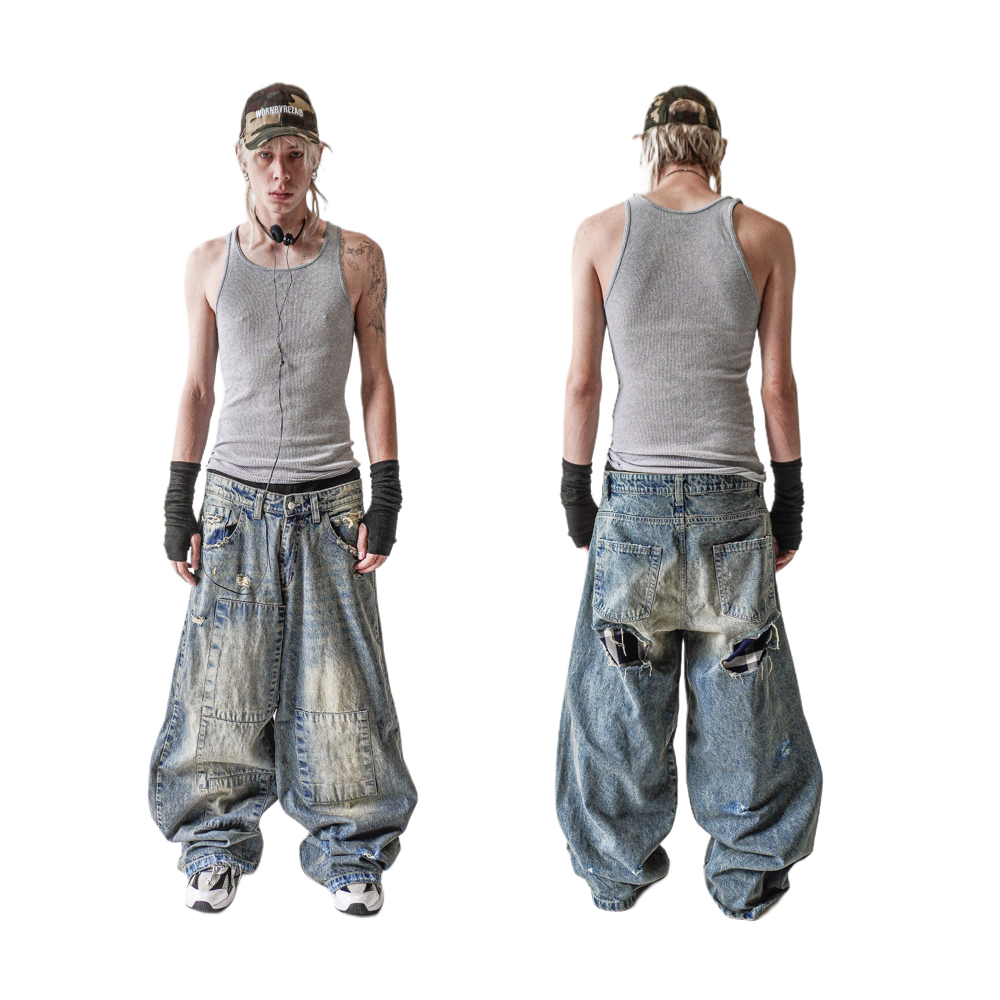 "Patched" denim pants